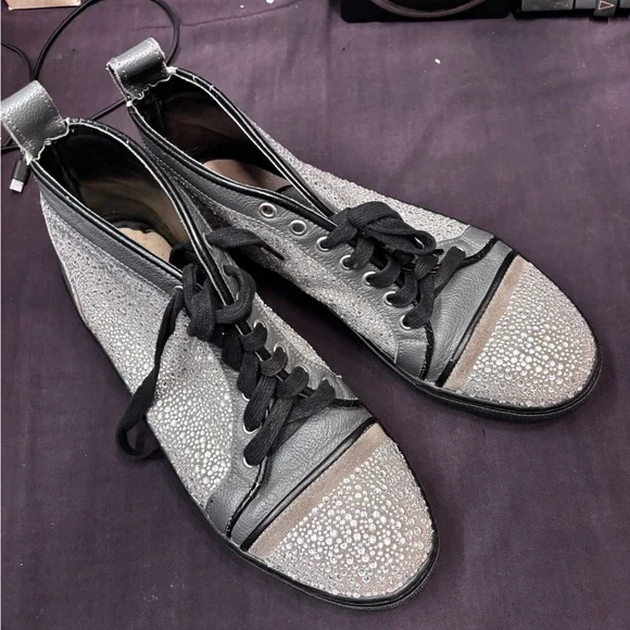 Vivienne Westwood Couture Mens Bedazzled Black and Gray High-Top Sneakers - Picture 5 of 13